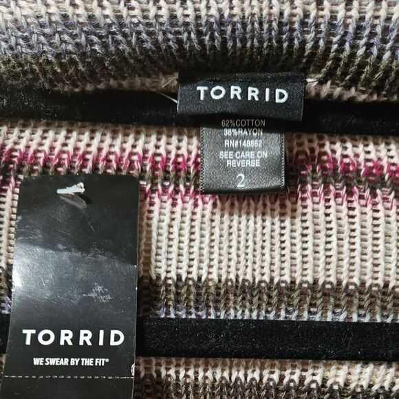 TORRID Multi color Soft Border Striped Open Front Knit Cardigan With Pockets - Picture 12 of 14